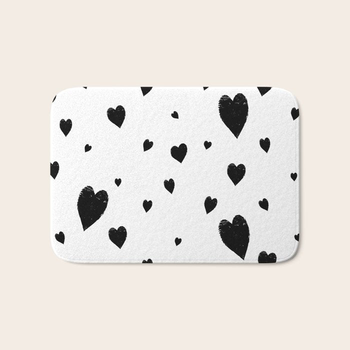 Hand-Drawn Hearts (Black & White Pattern) Bath Mat Gallery Image 1