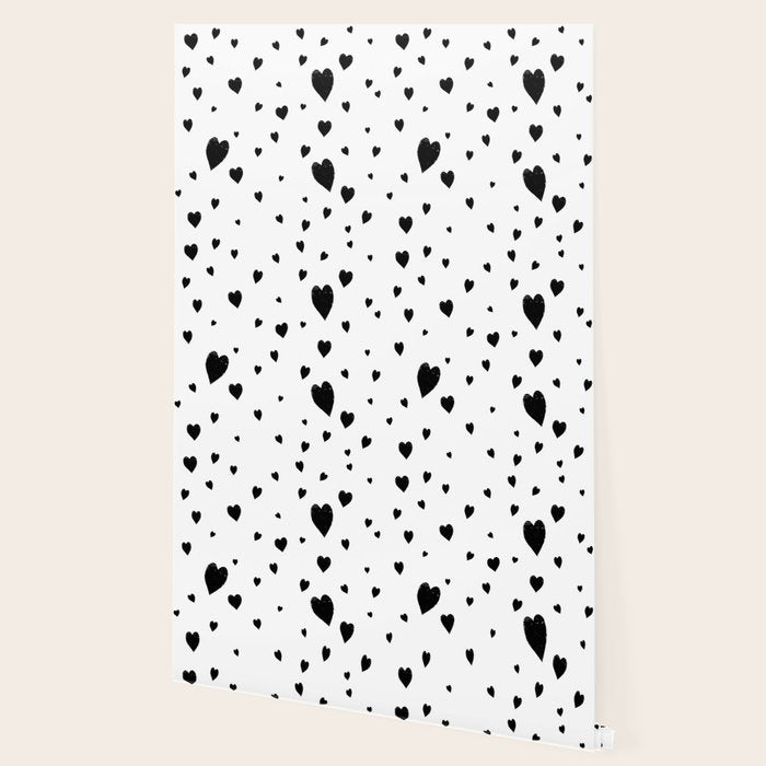 Hand-Drawn Hearts (Black & White Pattern) Wallpaper Gallery Image 2
