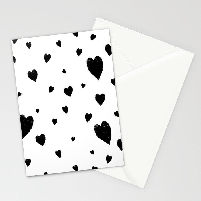 Hand-Drawn Hearts (Black & White Pattern) Stationery Card Gallery Image 2