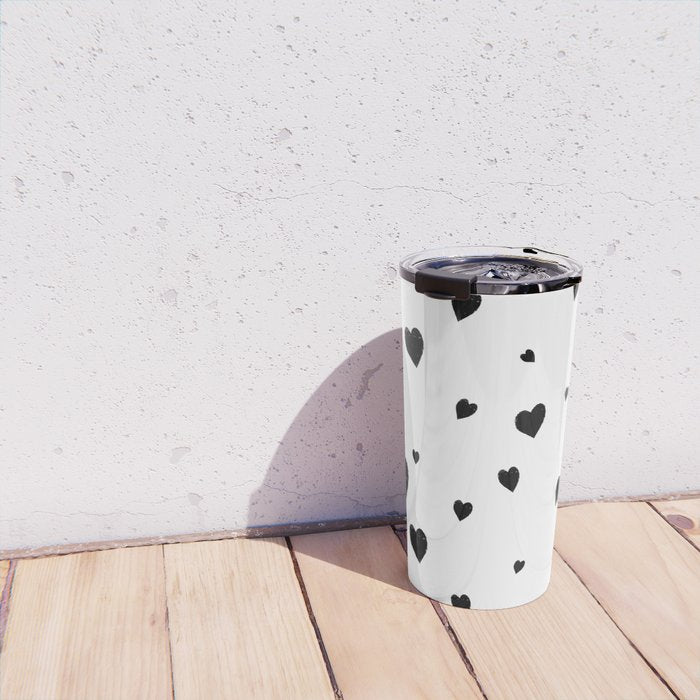 Hand-Drawn Hearts (Black & White Pattern) Travel Mug Gallery Image 4