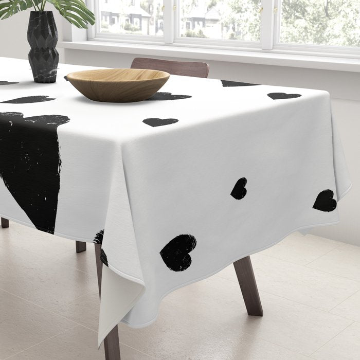 Hand-Drawn Hearts (Black & White Pattern) Tablecloth Gallery Image 3