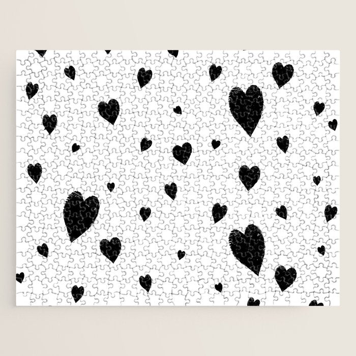 Hand-Drawn Hearts (Black & White Pattern) Jigsaw Puzzle Gallery Image 1