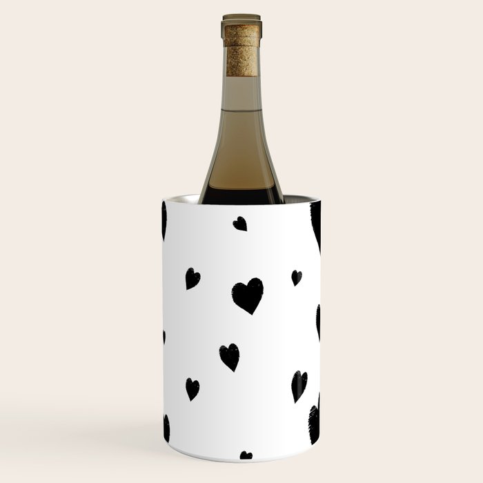 Hand-Drawn Hearts (Black & White Pattern) Wine Chiller Gallery Image 1