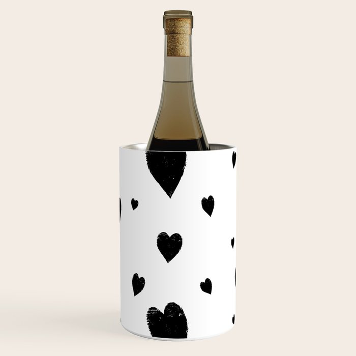 Hand-Drawn Hearts (Black & White Pattern) Wine Chiller Gallery Image 3