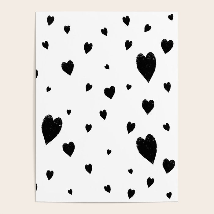 Hand-Drawn Hearts (Black & White Pattern) Poster Gallery Image 1