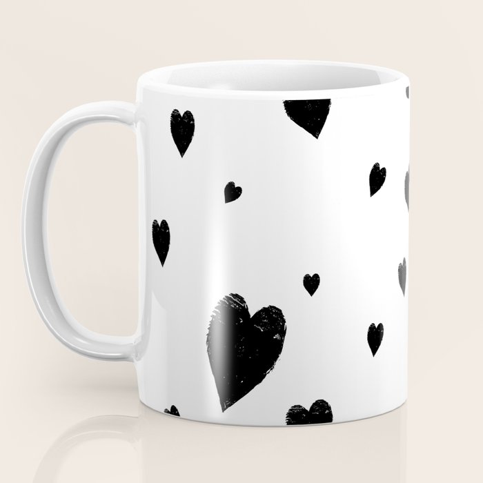 Hand-Drawn Hearts (Black & White Pattern) Coffee Mug Gallery Image 3
