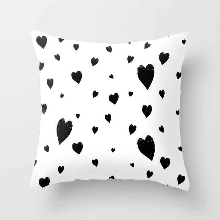 Hand-Drawn Hearts (Black & White Pattern) Throw Pillow Gallery Image 6