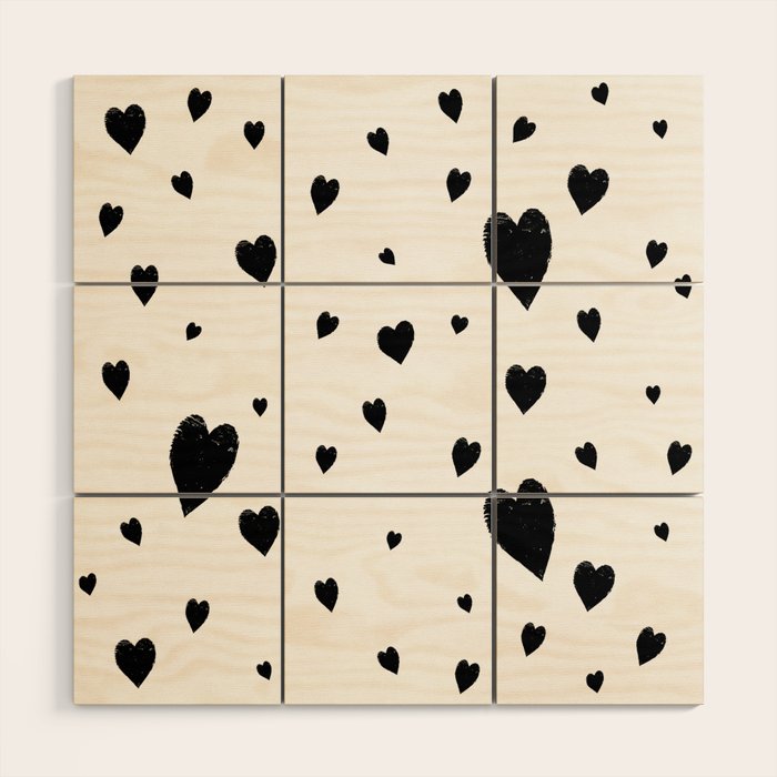 Hand-Drawn Hearts (Black & White Pattern) Wood Wall Art Gallery Image 1