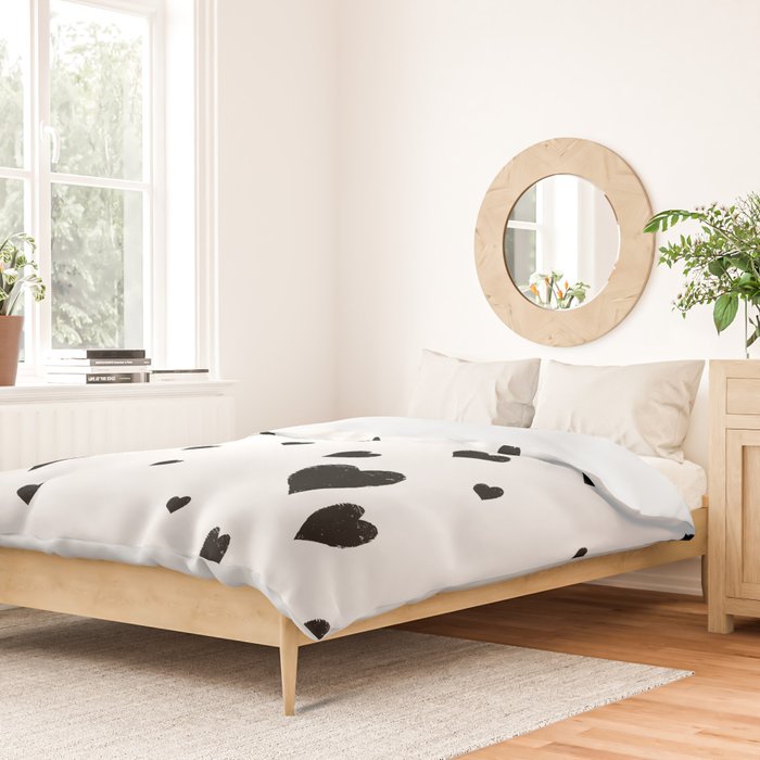 Hand-Drawn Hearts (Black & White Pattern) Duvet Cover Gallery Image 2