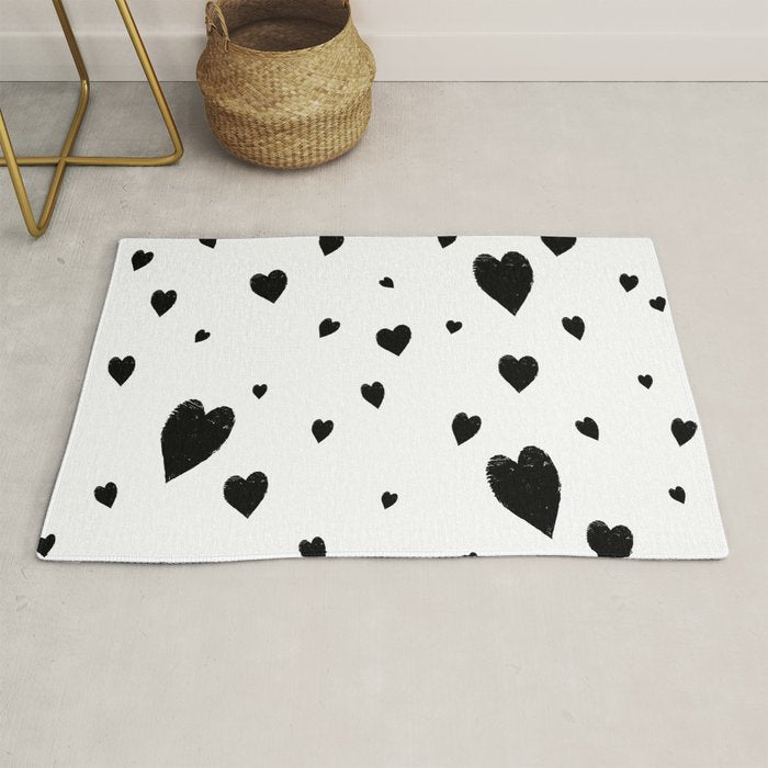 Hand-Drawn Hearts (Black & White Pattern) Rug Gallery Image 1