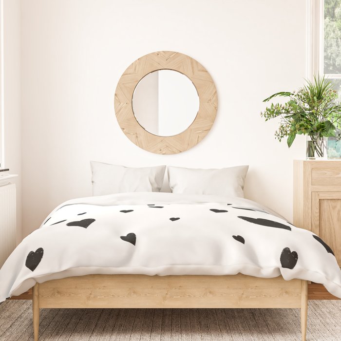 Hand-Drawn Hearts (Black & White Pattern) Duvet Cover Gallery Image 3
