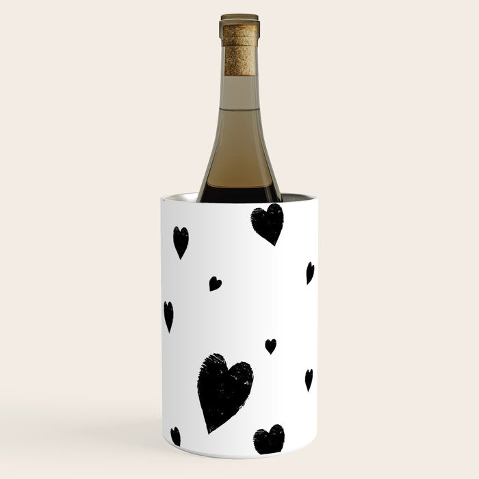 Hand-Drawn Hearts (Black & White Pattern) Wine Chiller Gallery Image 2