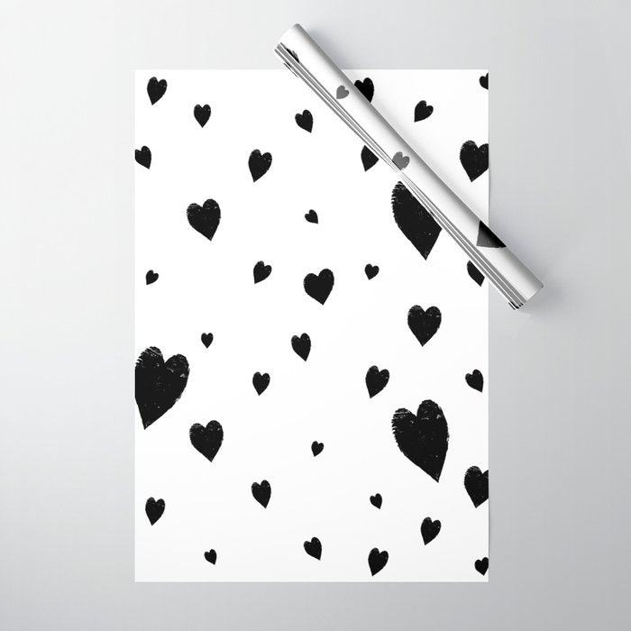 Hand-Drawn Hearts (Black & White Pattern) Wrapping Paper Gallery Image 1