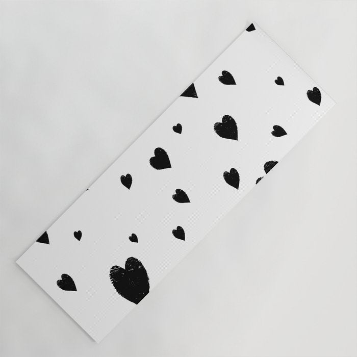 Hand-Drawn Hearts (Black & White Pattern) Yoga Mat Gallery Image 1