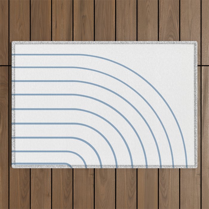 Minimal Arch XXV White and Blue Green Modern Geometric Lines Outdoor Rug Gallery Image 1