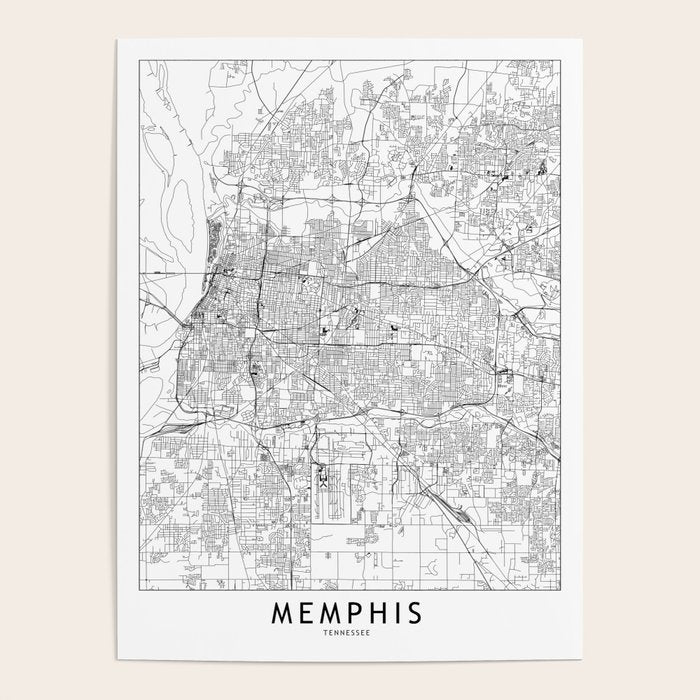 Memphis White Map Poster Gallery Image 1