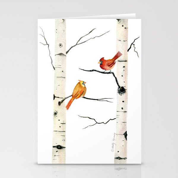 Cardinal Couple in Birch Trees Stationery Card Gallery Image 2