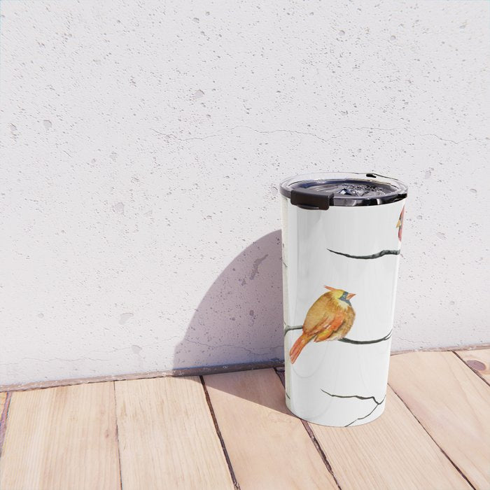 Cardinal Couple in Birch Trees Travel Mug Gallery Image 4