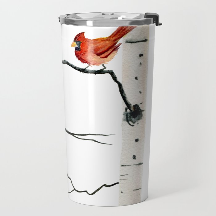Cardinal Couple in Birch Trees Travel Mug Gallery Image 2