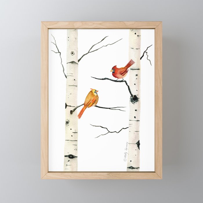 Cardinal Couple in Birch Trees Mini Art Print Gallery Image 1