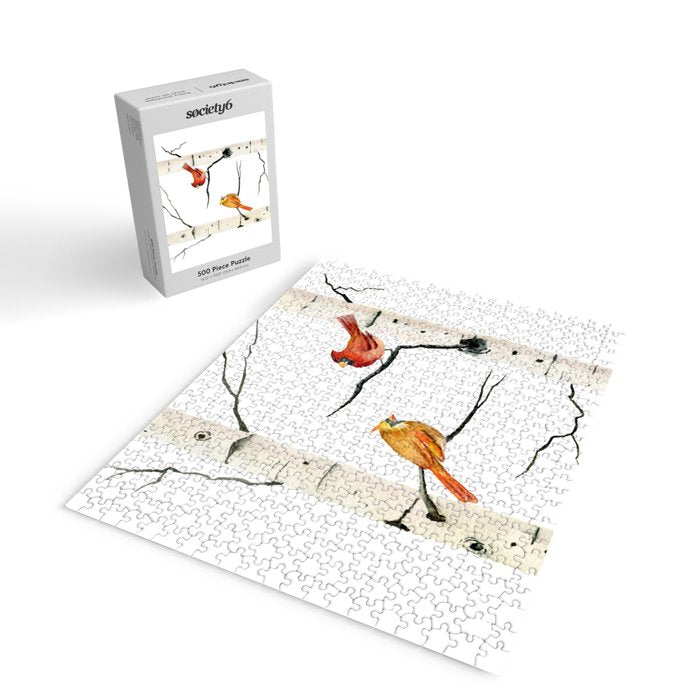 Cardinal Couple in Birch Trees Jigsaw Puzzle Gallery Image 2