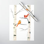 Cardinal Couple in Birch Trees Wrapping Paper Gallery Image 1