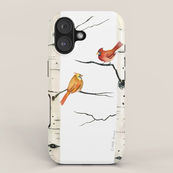Cardinal Couple in Birch Trees iPhone Case Gallery Image 1
