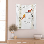 Cardinal Couple in Birch Trees Wall Tapestry Gallery Image 2