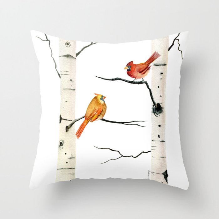Cardinal Couple in Birch Trees Throw Pillow Gallery Image 6