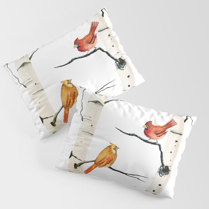Cardinal Couple in Birch Trees Pillow Sham Gallery Image 3