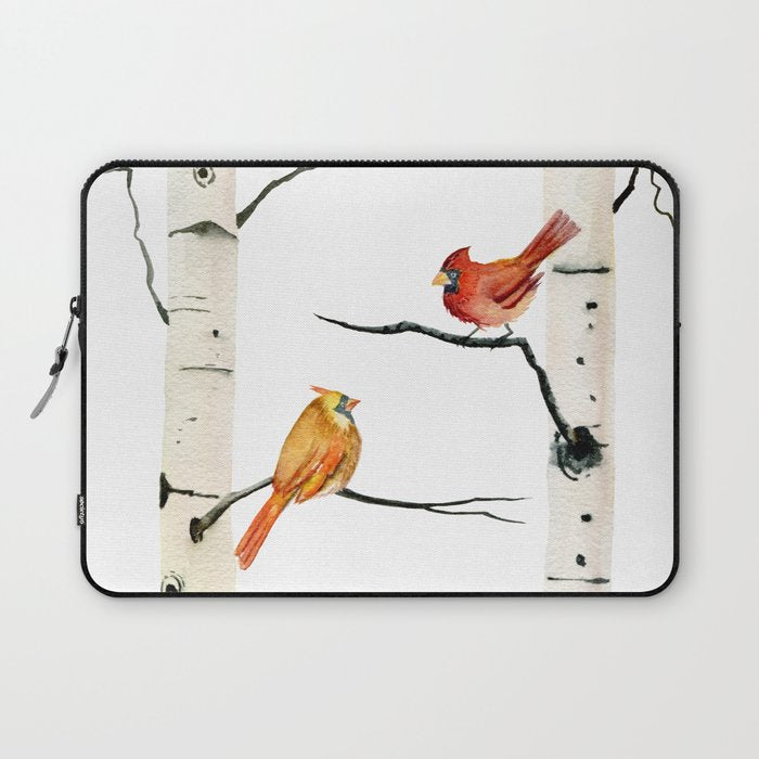 Cardinal Couple in Birch Trees Laptop Sleeve Gallery Image 1