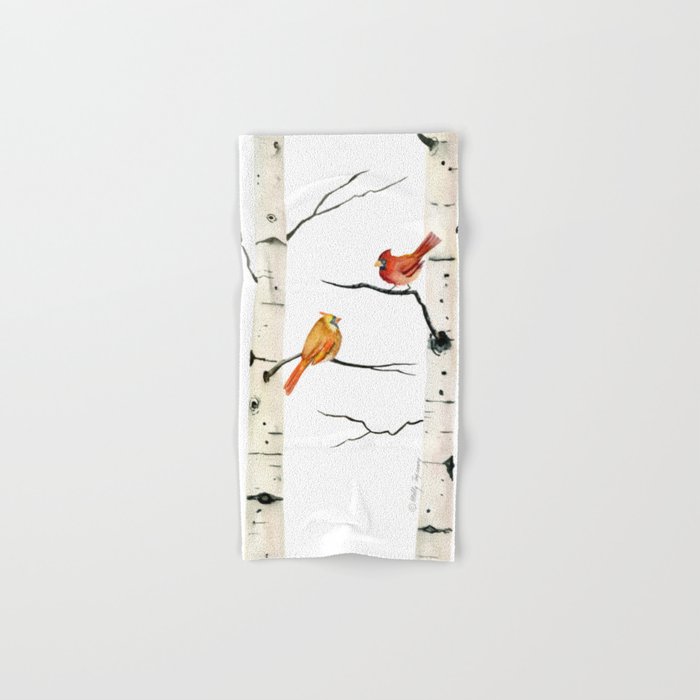Cardinal Couple in Birch Trees Bath Towel Gallery Image 1