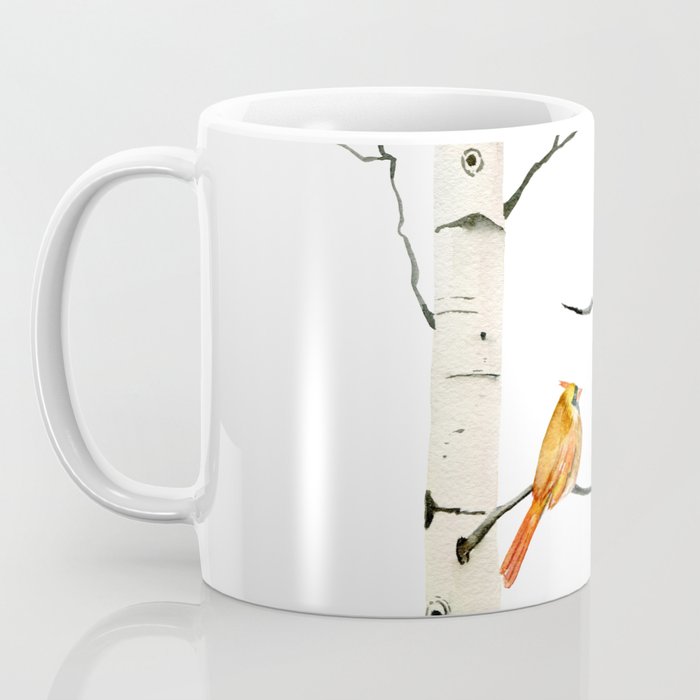 Cardinal Couple in Birch Trees Coffee Mug Gallery Image 3