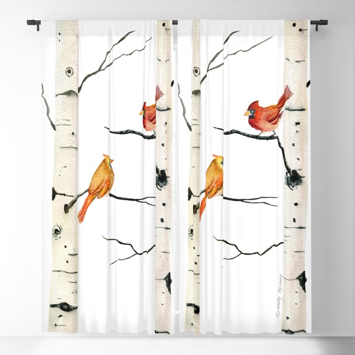 Cardinal Couple in Birch Trees Window Curtain Gallery Image 5