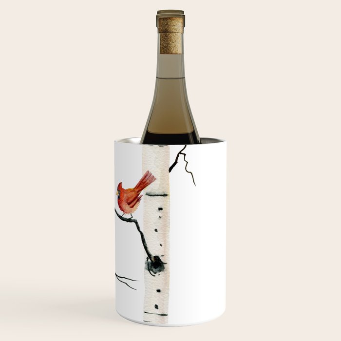 Cardinal Couple in Birch Trees Wine Chiller Gallery Image 3