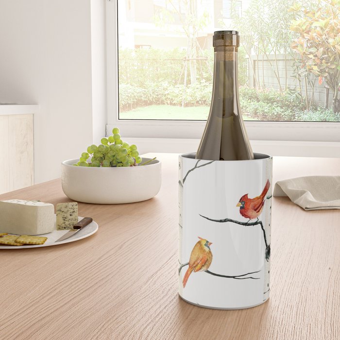 Cardinal Couple in Birch Trees Wine Chiller Gallery Image 4