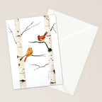 Cardinal Couple in Birch Trees Stationery Card Gallery Image 2