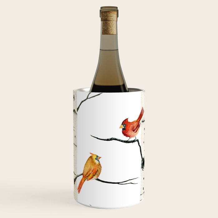 Cardinal Couple in Birch Trees Wine Chiller Gallery Image 1