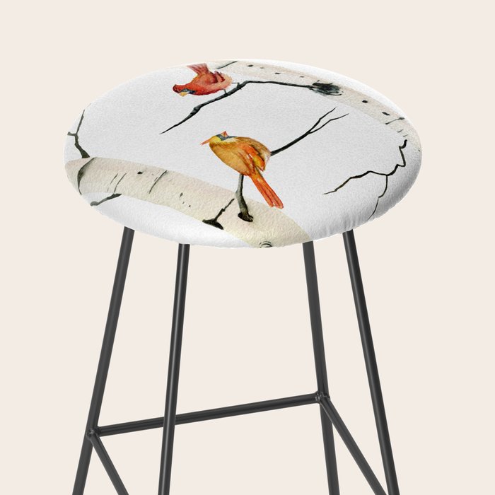 Cardinal Couple in Birch Trees Stool Gallery Image 2