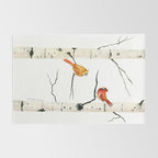 Cardinal Couple in Birch Trees Rug Gallery Image 2