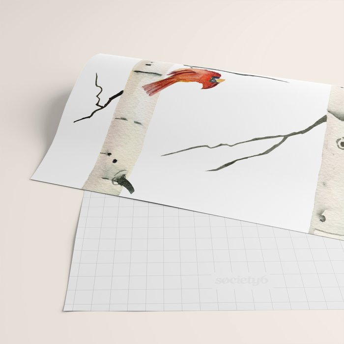 Cardinal Couple in Birch Trees Wrapping Paper Gallery Image 2