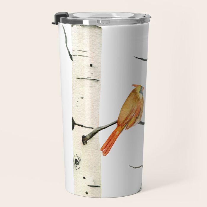 Cardinal Couple in Birch Trees Travel Mug Gallery Image 3