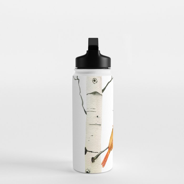 Cardinal Couple in Birch Trees Water Bottle Gallery Image 3