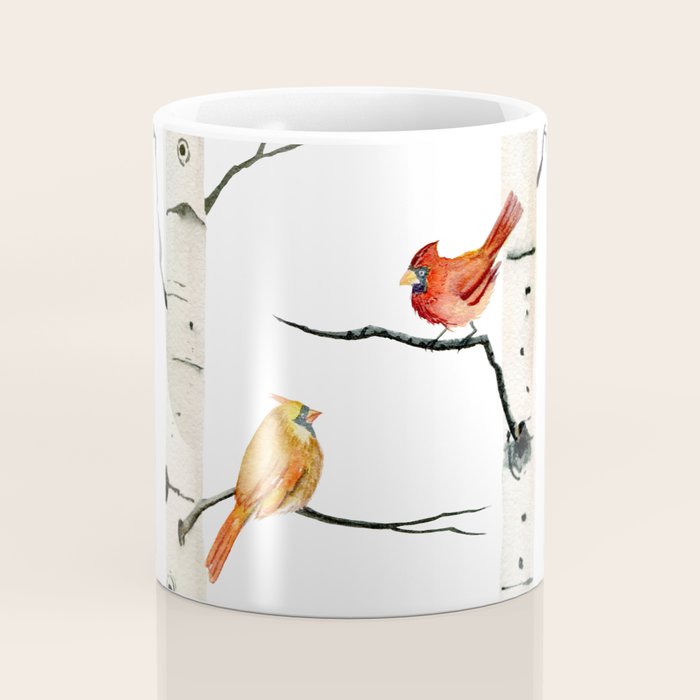 Cardinal Couple in Birch Trees Coffee Mug Gallery Image 4