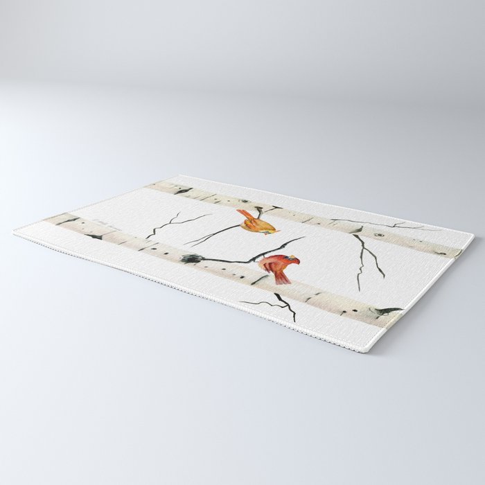 Cardinal Couple in Birch Trees Rug Gallery Image 3