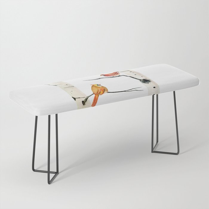 Cardinal Couple in Birch Trees Bench Gallery Image 1