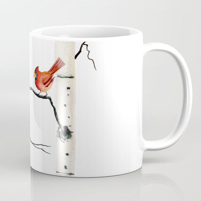 Cardinal Couple in Birch Trees Coffee Mug Gallery Image 1