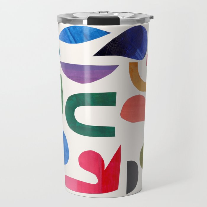 'Night Garden' Abstract Colorful Paper Collage Mid Century Fun Minimal Shapes by Ejaaz Haniff Travel Mug Gallery Image 1