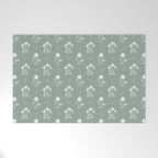 Green and White Vintage Block Print Floral Welcome Mat Gallery Image 1