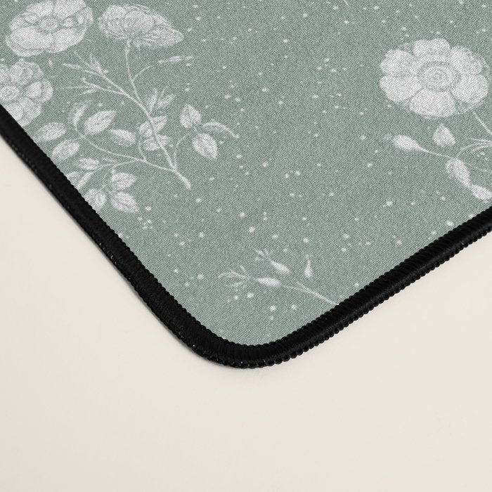Green and White Vintage Block Print Floral Desk Mat Gallery Image 4